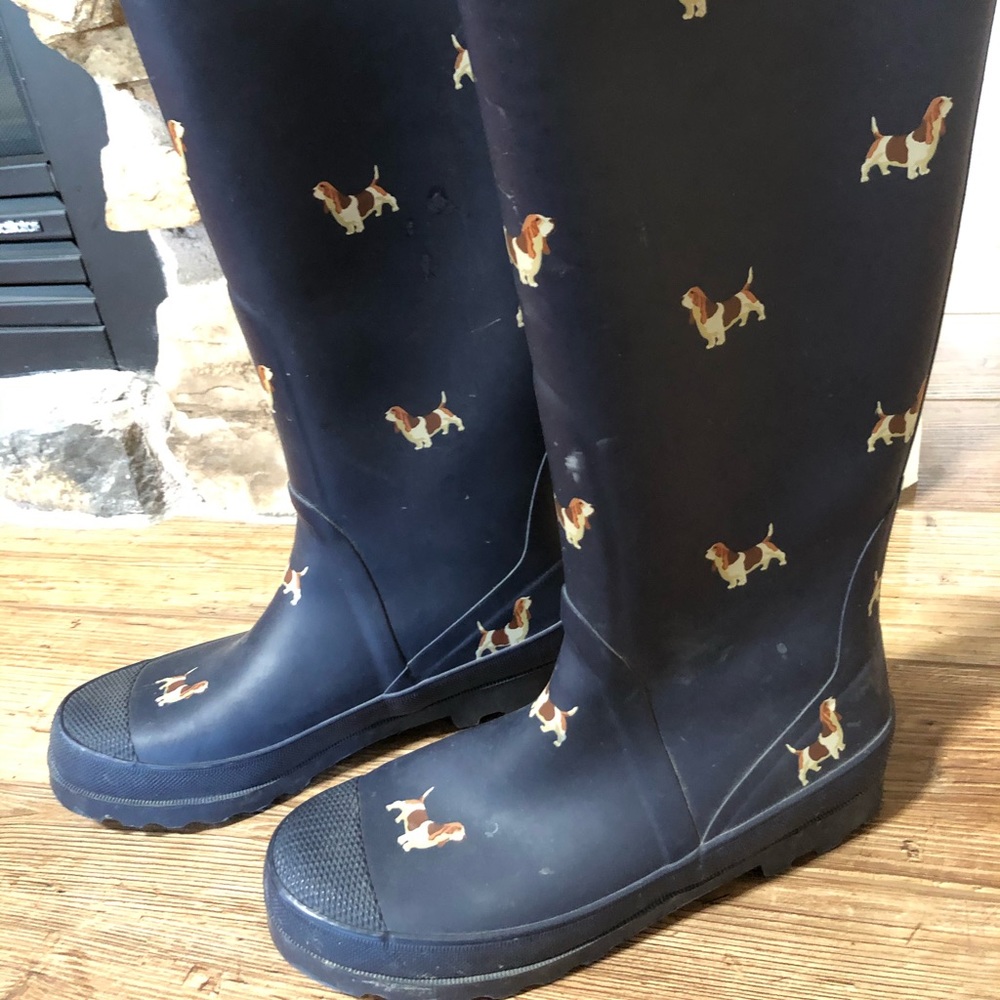 J.Crew Navy Blue Basset Hound full Rain Boot